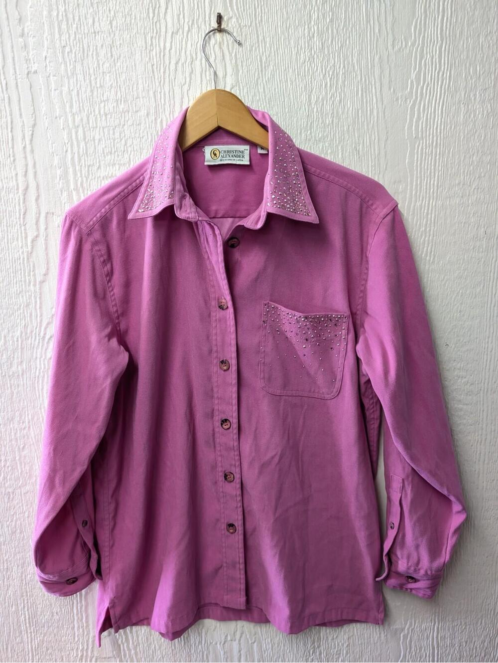 Christine Alexander Rhinestone Pink Button Up Shirt Rodeo Western Women's Medium